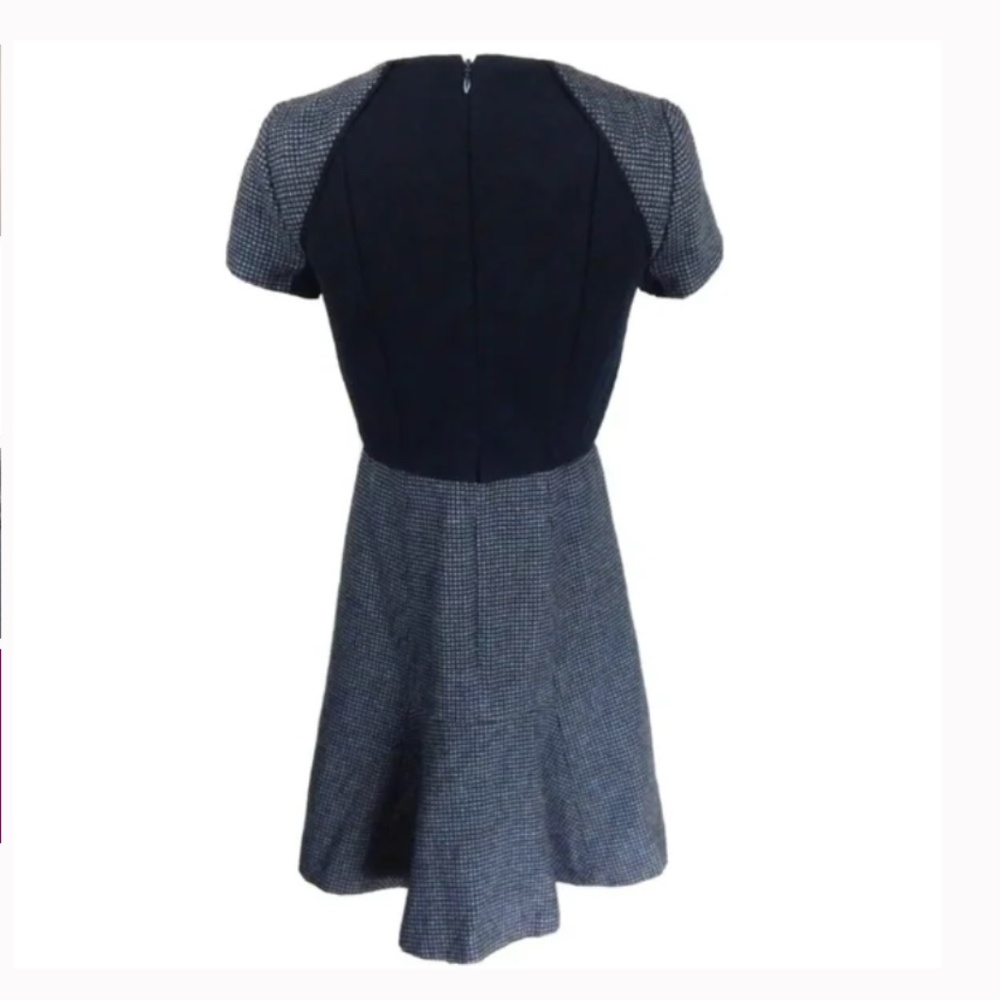 J Crew Women's Black and Gray Checkered Flutter A-Line Dress Ponte Wool Blend - Picture 2 of 4